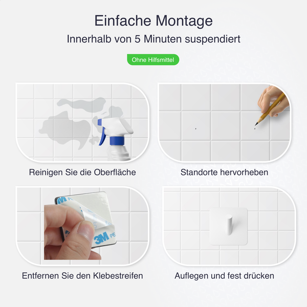 EAVY Handtuchhaken Edelstahl weiß Selbstklebend 4er Pack