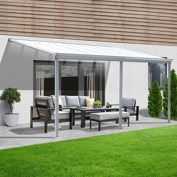 Home Deluxe - Terrassenüberdachung SOLIS - Weiß - B/T/H: 557 x 303 x 226/278 cm - inkl. Hohlkammerplatten, Montagematererial I Carport Pavillion Pergola