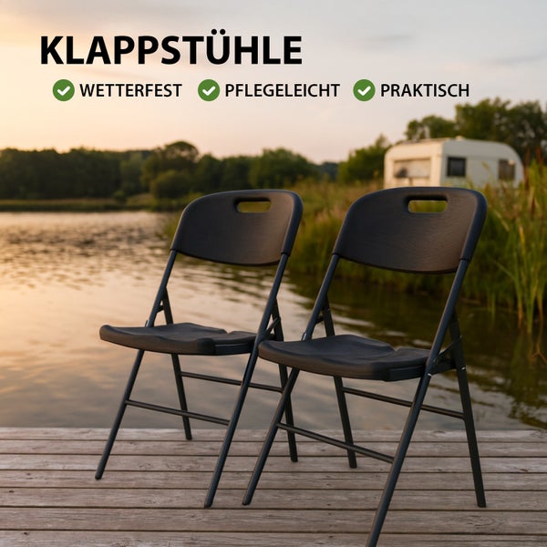 2x Klappstuhl 150 kg Sitzform ergonomisch Gartenstuhl wetterfest Campingstuhl in grauer Holzoptik