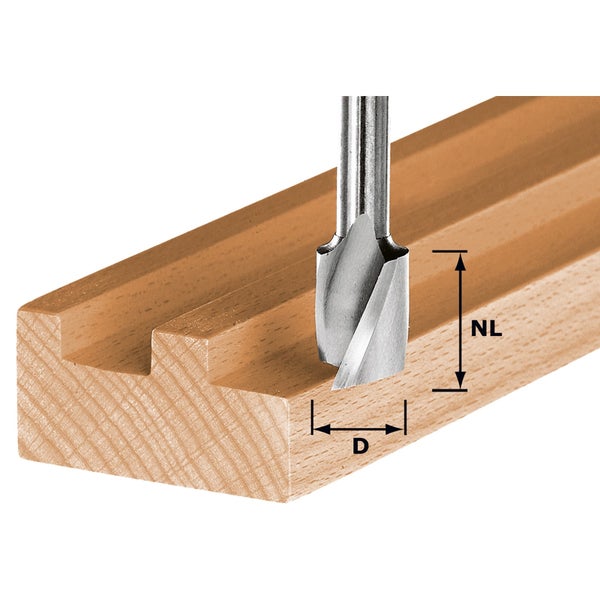 Nutfräser im Einsatz in Holz mit Maßangaben