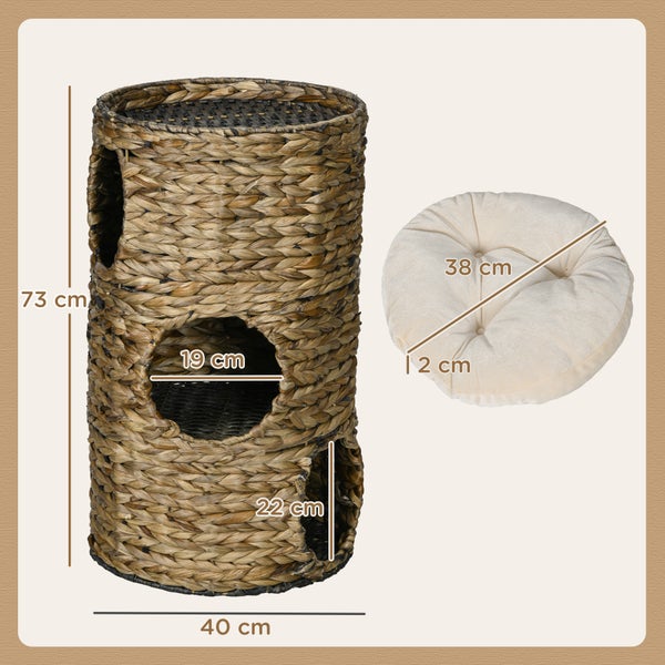 PawHut Kratztonne, 40L x 40B x 73H cm, Stahl, Wasserhyazinthe, Kaffee-Braun