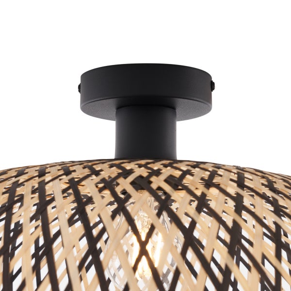 Deckenleuchte aus Bambus mit schwarzer Halterung