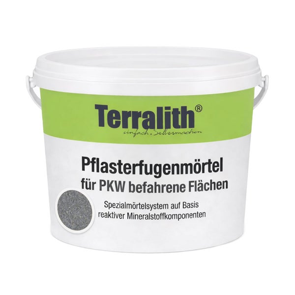 Eimer Terralith Pflasterfugenmoertel fuer PKW befahrene Flaechen, reaktives mineralisches Moertelsystem fuer Aussenflaechen