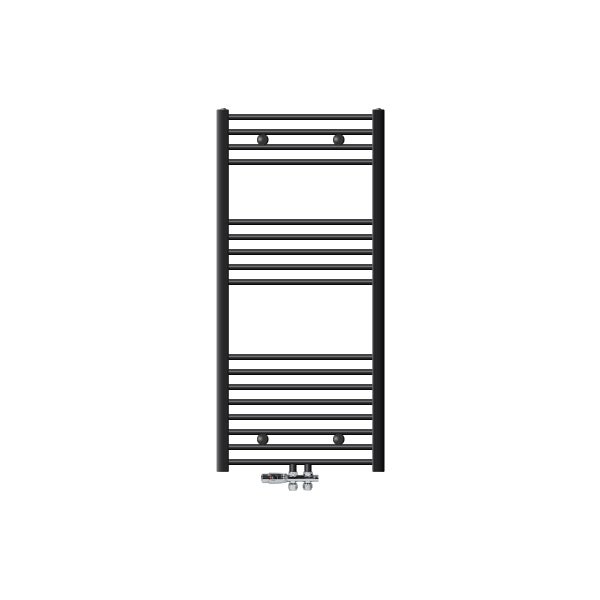 ECD Germany Badheizkörper Mittelanschluss 600 x 1200 mm Anthrazit gerade mit Anschlussgarnitur inkl. Thermostat Durchgang Boden Heizkörper Heizung Handtuchwärmer Handtuchtrockner Handtuchheizkörper