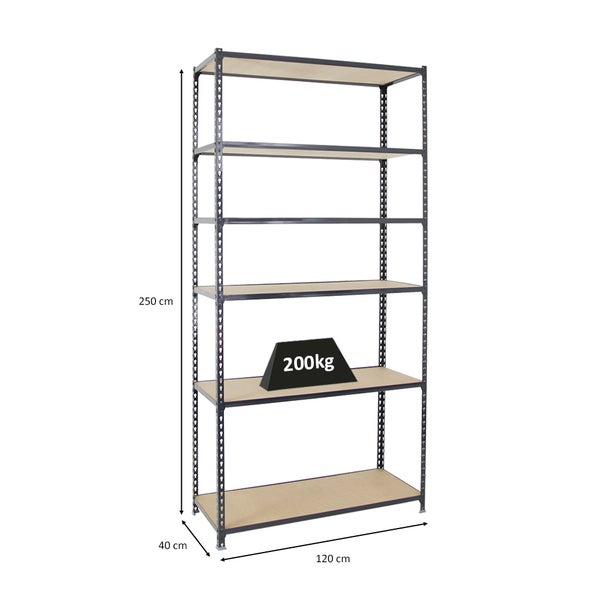 PROREGAL Schwerlastregal Giant Muli HxBxT 250 x 120 x 40 cm 6 Fachböden Fachlast 200 kg Anthrazit