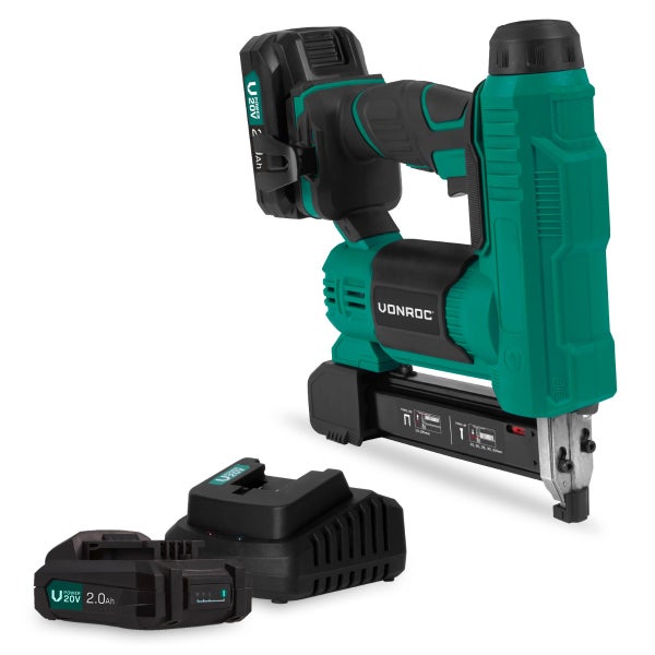 VONROC Akku Tacker & Nagelpistole - 2in1 Tacker für Holz, 20V Akku Nagler - Inkl. 1000 Nägel & Tackerklammern, 30 Schuss pro Minute, variable Schlagkraft - Inkl 2x2Ah Akku und Ladegerät