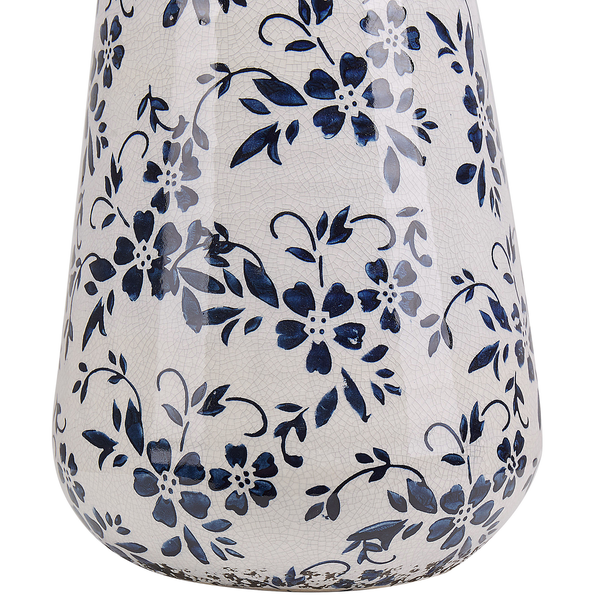 Dekorative Keramikvase mit Blumenmuster und Craquelé Optik