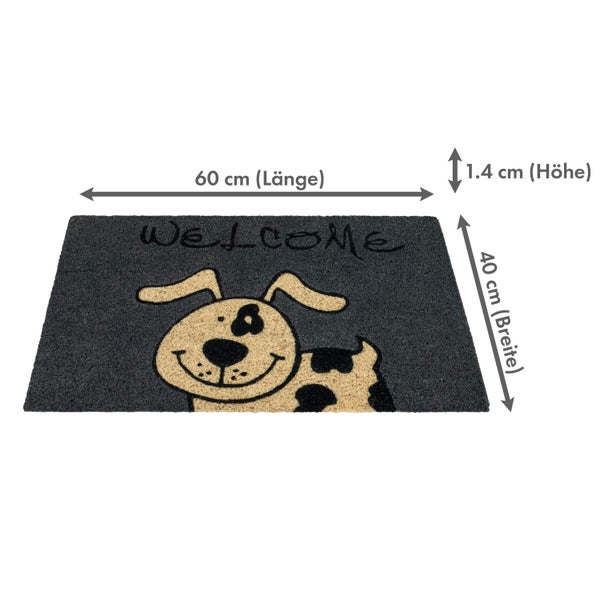 Fußmatte mit Hundemotiv und Willkommensgruß, 60 x 40 x 1,4 cm