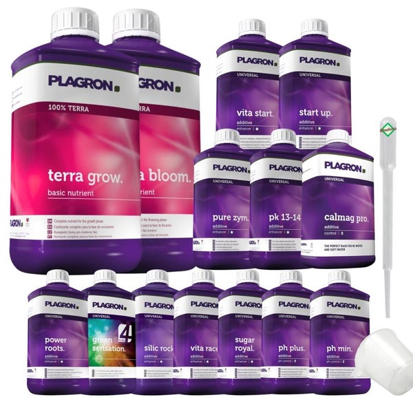Plagron Grow 14-Teiliges Dünger Set – Komplettnährstoff für Gemüse, Bonsai & Blühpflanzen | Hochwertige Mineralstoffe für maximales Wachstum & Ernteerfolg