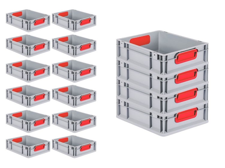 PROREGAL Spar Set 16x Eurobox Nextgen Color HxBxT 12 x 30 x 40 cm 11 Liter Griffe Rot Geschlossen Glatter Boden Eurobehälter Transportbox