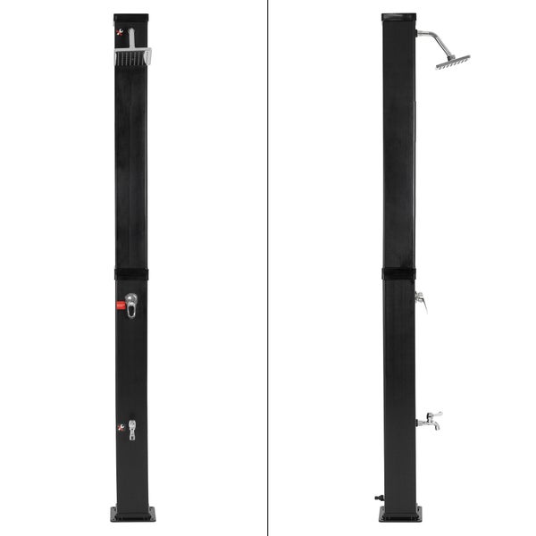ML-Design Solardusche 40L 217cm eckig Schwarz mit Bodenplatte Dunkelgrau, Solar Gartendusche mit Fußdusche und Regenduschkopf warmes Wasser bis 60°C Außendusche Pooldusche mit Gartenschlauch-Anschluss