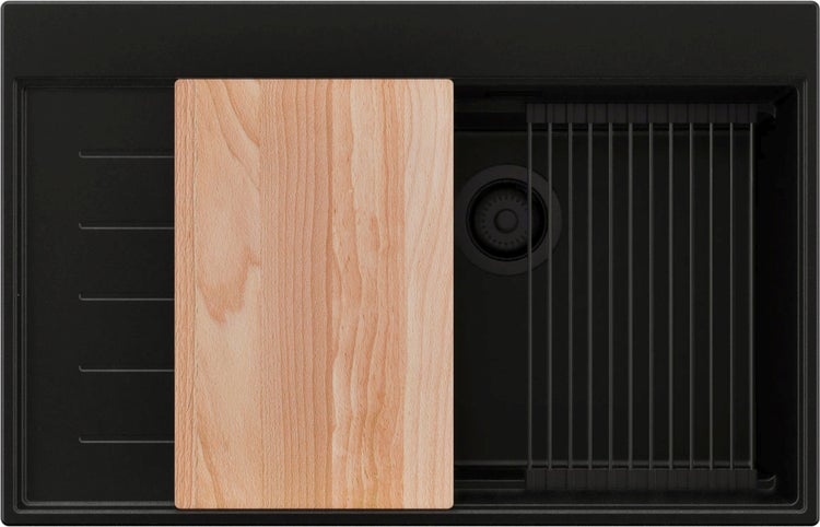 Spüle mit Schneidebrett und Abtropfgitter