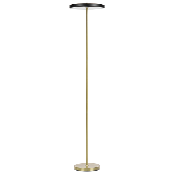 Moderne LED Deckenfluter Stehleuchte mit rundem Leuchtenkopf und schlankem Metallständer.