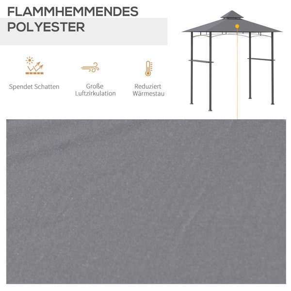 Outsunny Grillpavillon Gartenzelt Grill Pavillon Balkonpavillon mit Ablagen Flammhemmendes Doppeldach Grau 245 x 148 x 252 cm