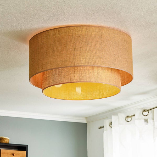 Euluna Deckenleuchte Jute Ø 60 cm, Deckenlampe 3x E27 ohne Leuchtmittel Wohnzimmerlampe Deckenbeleuchtung Schlafzimmerlampe Esszimmerlampe
