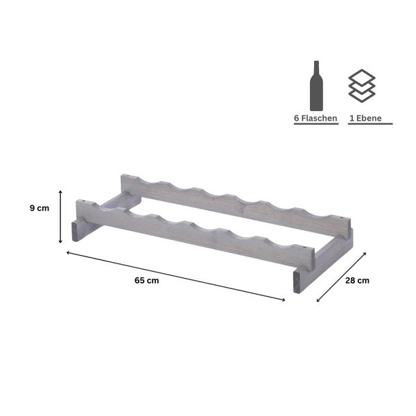 Weinregal VINOTECA FLEX PRO HxBxT 9x65x28cm 6 Flaschen auf 1 Ebene Massives Kiefernholz Grau