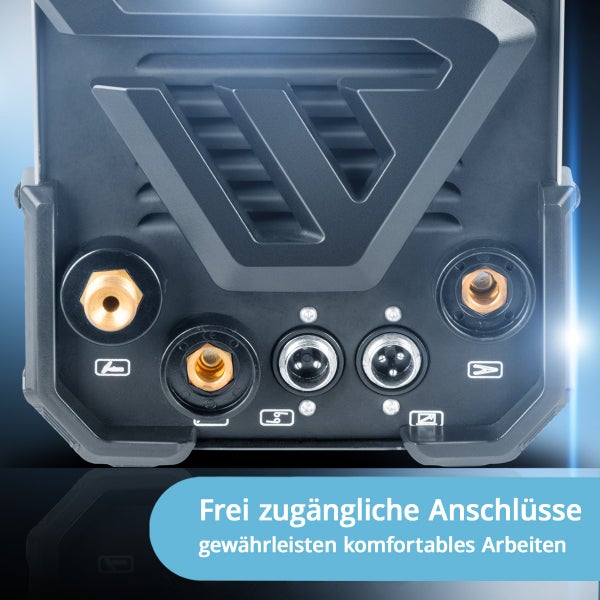 Anschlüsse an einem Schweissgerät für komfortables Arbeiten.