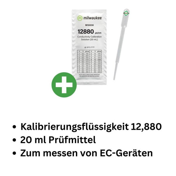 Milwaukee EC-Kalibrierlösung 12,88 – 20 ml für präzise Wasseranalyse und zuverlässige EC-Messgeräte-Kalibrierung
