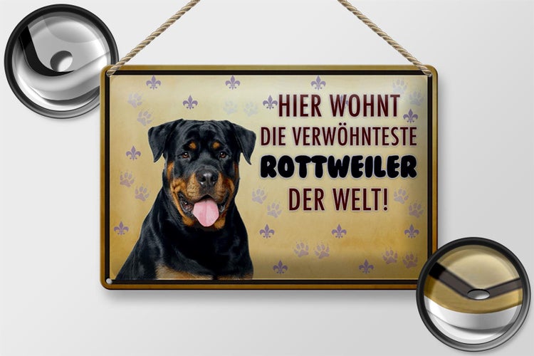 Blechschild Spruch 30x20cm Hund hier wohnt die Rottweiler