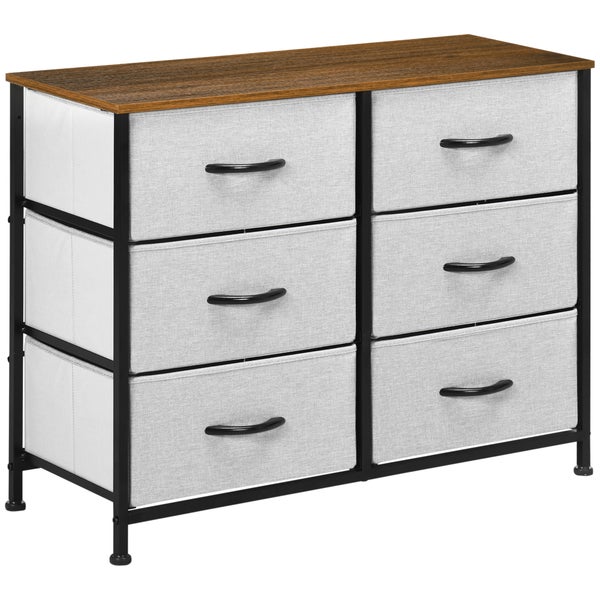 HOMCOM Kommode Sideboard mit 6 klappbaren Stoffschubladen, Schubladenschrank mit Arbeitsplatte, Griff, Mehrzweckschrank mit Kippschutz, für Wohnzimmer Schlafzimmer, Grau