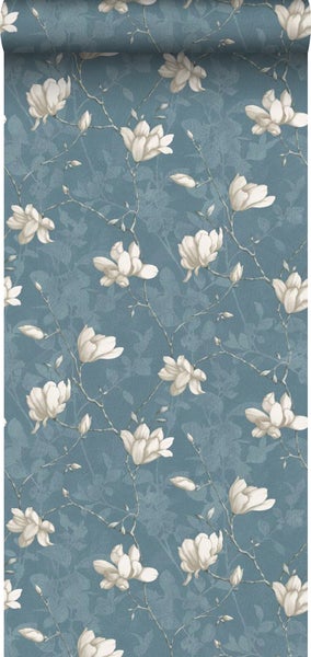 Borastapeter Tapete Magnolie Graublau - 53 cm x 10.05 m - 660433