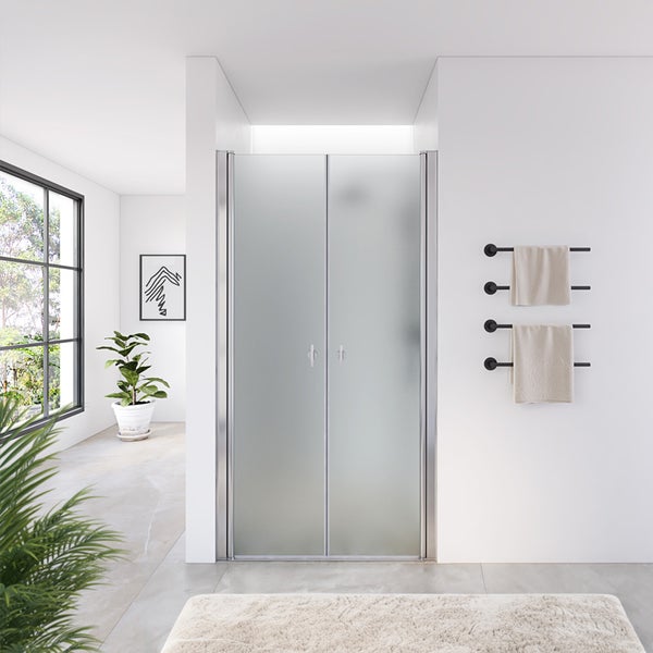 Home Deluxe - Duschabtrennung LAVEA - Milchglas - Maße: 85 x 195 cm - 6 mm nanobeschichtetes Sicherheitsglas, inkl. Scharniere und Montagematerial I - Duschtür Pendeltür Duschtrennwand Nischentür