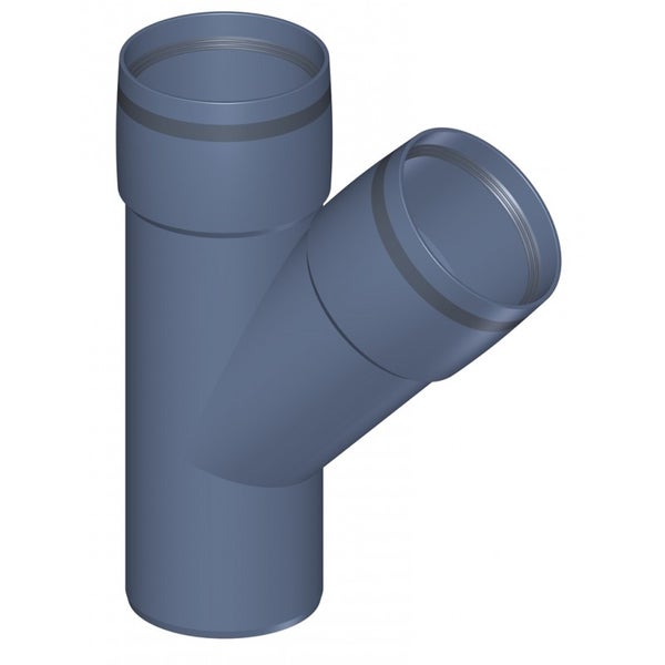 HT Abzweig aus Kunststoff für Abwasserrohre mit 45 Grad Winkel und Dichtungsringen.
