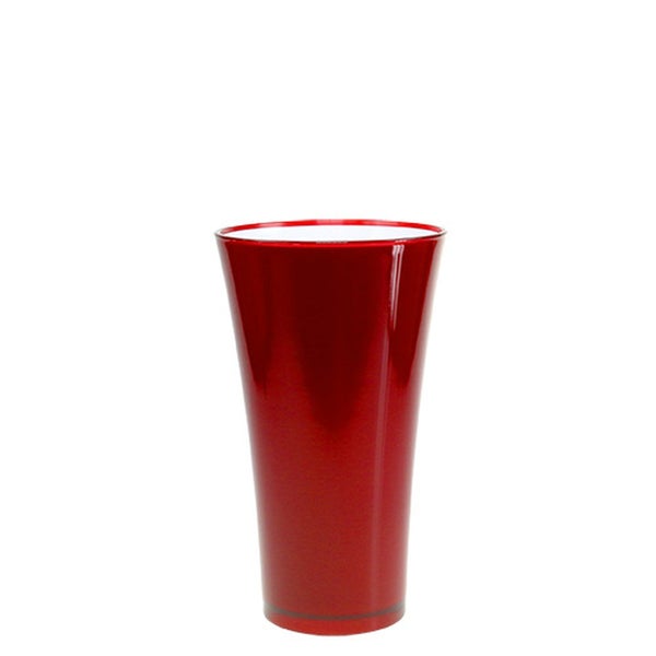 Konische Blumenvase aus Glas in Rot mit glänzender Oberfläche.