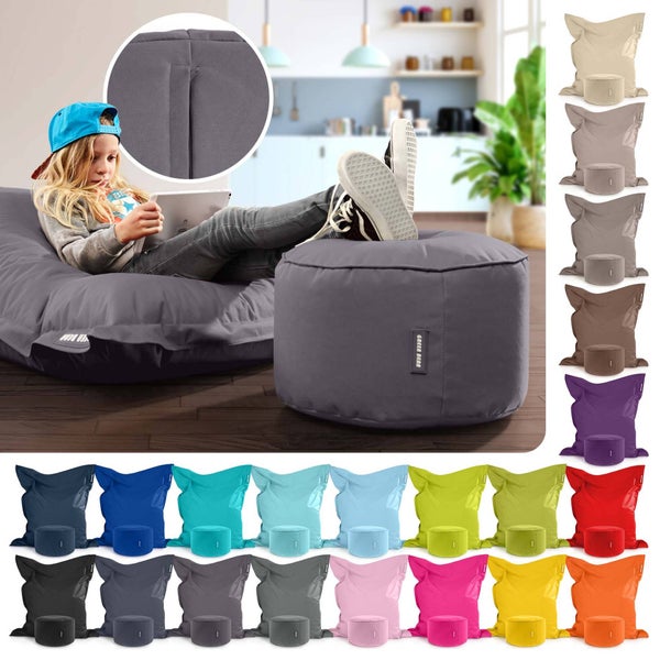 Green Bean 2er Set XXL Sitzsack inkl. Pouf fertig befüllt mit EPS-Perlen - Riesensitzsack 140x180 Lounge Sitz-Kissen Bean-Bag Chair  - Anthrazit