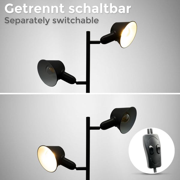 Stehlampe - Schalter, schwenkbar, E27 Fassung, max. 40W, 3-flammig, Schwarz