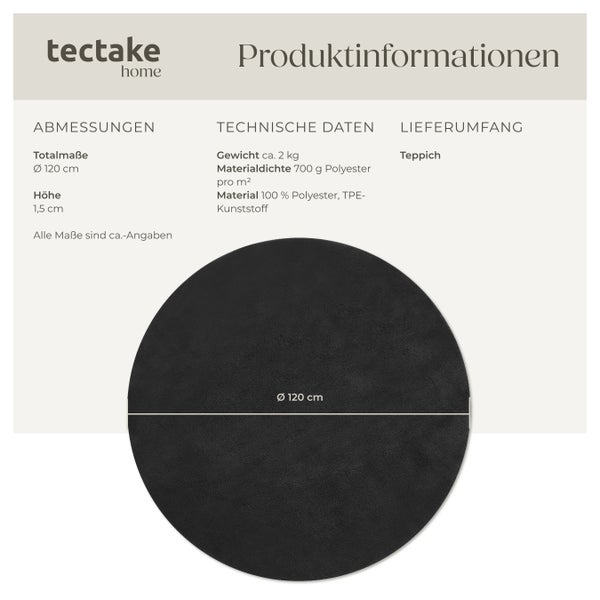Kurzflorteppich tectake rutschfeste Unterseite verschiedene Größen und Farben Ø 120 cm