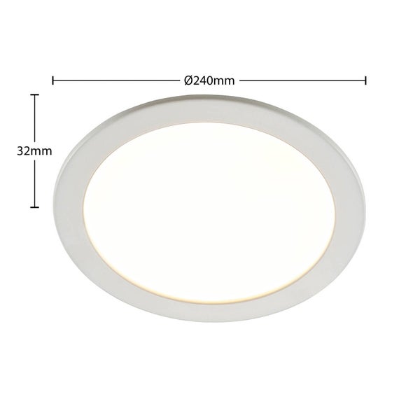Runde LED-Deckenleuchte mit einem Durchmesser von 240 Millimetern und einer Höhe von 32 Millimetern.