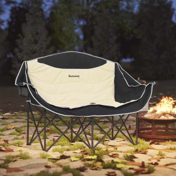 Outsunny Faltstuhl 2 Sitzer faltbar Campingstuhl mit Getränkehalter Tragetasche Outdoor Klappstuhl bis 250kg belastbar robust leicht gepolstert Angelstuhl Gartenstuhl für Garten Camping Strand