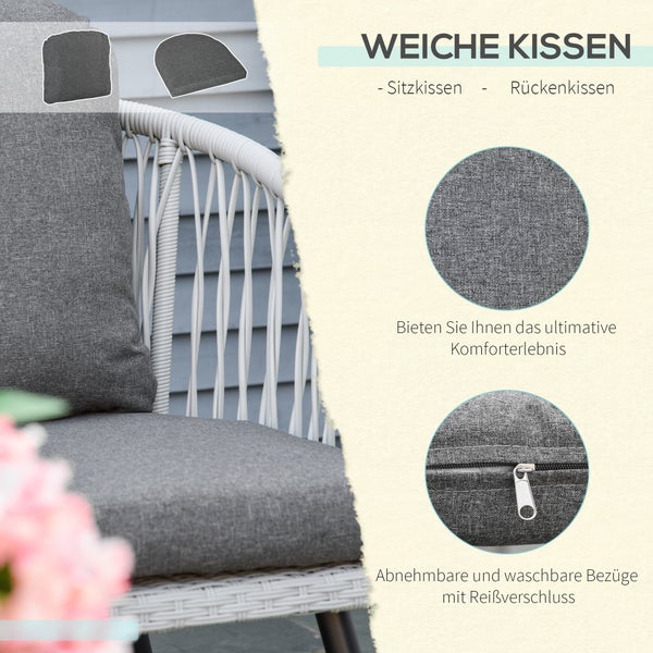 Outsunny 4-tlg. Gartenmöbel-Set, 174L x 70B x 76H cm, Aluminium, Polyester, PE Rattan, Schaumstoff, grau