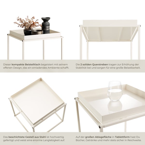 Beistelltisch tectake Cambridge 40 x 40 x 44 cm Stahl creme