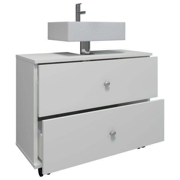 Waschtischunterschrank mit zwei Schubladen und Aufsatzwaschbecken