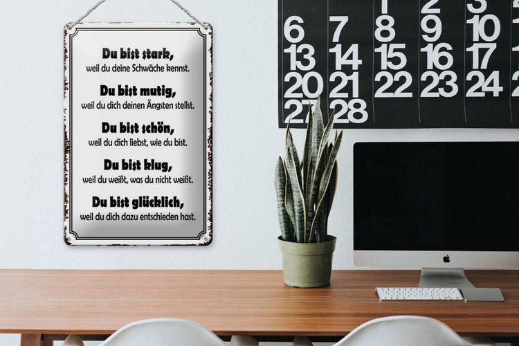 Blechschild Spruch 20x30cm Du bist stark, mutig, schön