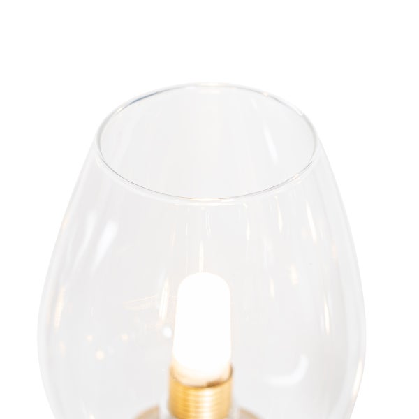 Nahaufnahme einer transparenten Glaslampe mit Glühbirne