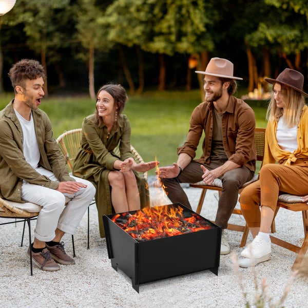 Outsunny Feuerschale, demontierbar, steckbar, für Garten, Camping, BBQ, 50 x 50 x 30 cm, Stahl, Schwarz