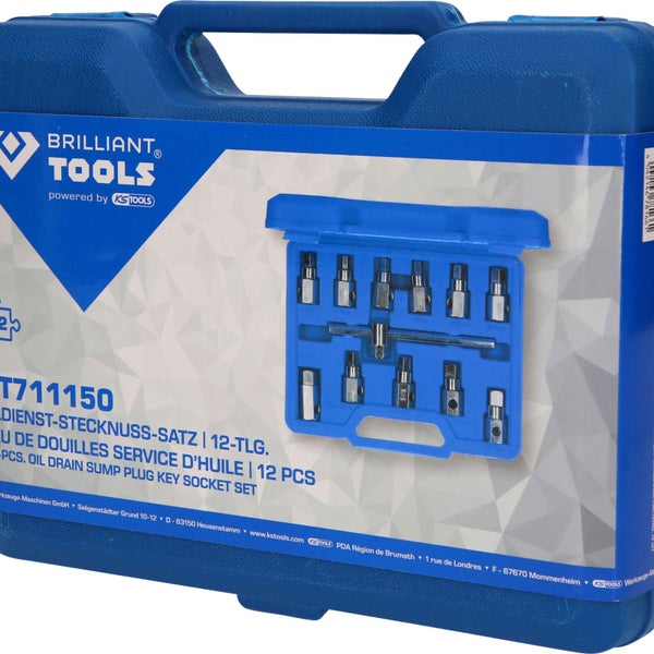 Brilliant Tools Öl-Ablassschrauben-Steckschlüssel-Satz, 12-teilig, im blauen Koffer