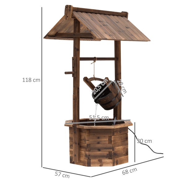 Outsunny Springbrunnen aus Holz Outdoor Gartenbrunnen mit plätscherndem Wasser Dekorationsbecken Ornamenten Pumpe Wasserspiel Terrassenbrunnen für Garten Terrasse Rasen 68 x 57 x 118 cm Braun