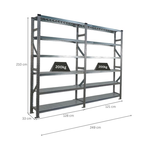 Metallregal mit fünf Regalböden und den Maßen 210 x 249 x 33 cm