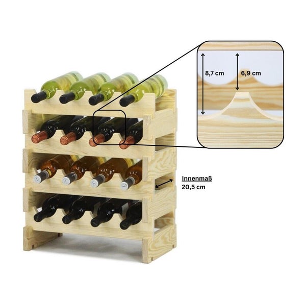 PROREGAL Weinregal Vinoteca Flex  HxBxT 134 x 119 x 29 cm 144 Flaschen Massives Kiefernholz Braun Geölt
