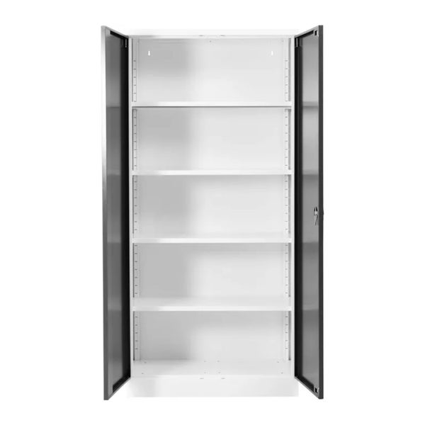 PROREGAL Stahlschrank Bee 8 Fachböden HxBxT 195 x 92 x 42 cm Pulverbeschichtetes Fachbodenmaterial Weiß & Anthrazit