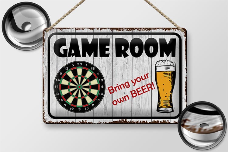 Blechschild Spruch 30x20cm Dart game room bring your Beer