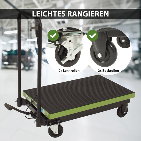 Rollbrett mit zwei Lenkrollen und zwei Bockrollen