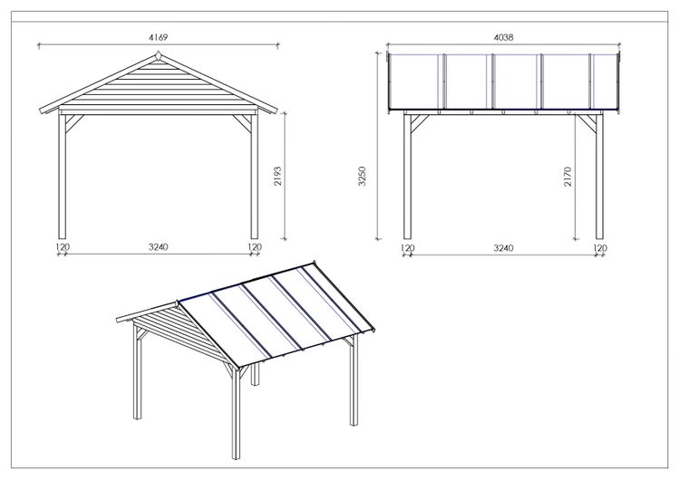 Gartenlaube Gartenpavillon 4,04x4,04m mit Paneelen - Imprägniert