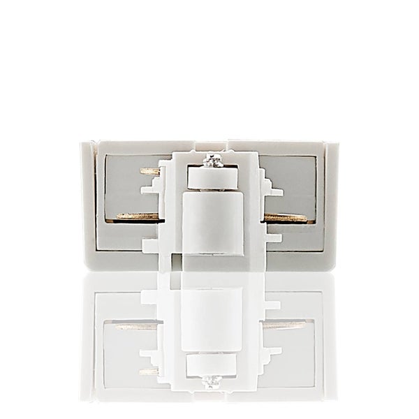 Elektrischer Einsatz aus grauem Kunststoff mit Metallkontakten.