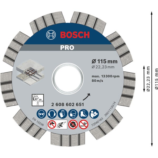 Bosch PRO Concrete Diamanttrennscheibe 115 x 22,23 mm - 2608602651