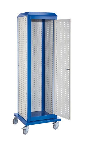 Werkstattschrank mit Lochblechwänden und Rollen